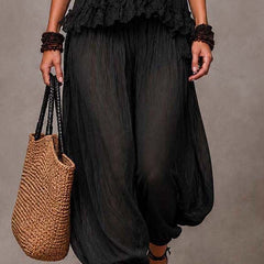 Black bohemian ruffle dress set with tiered skirt and gathered peplum hem