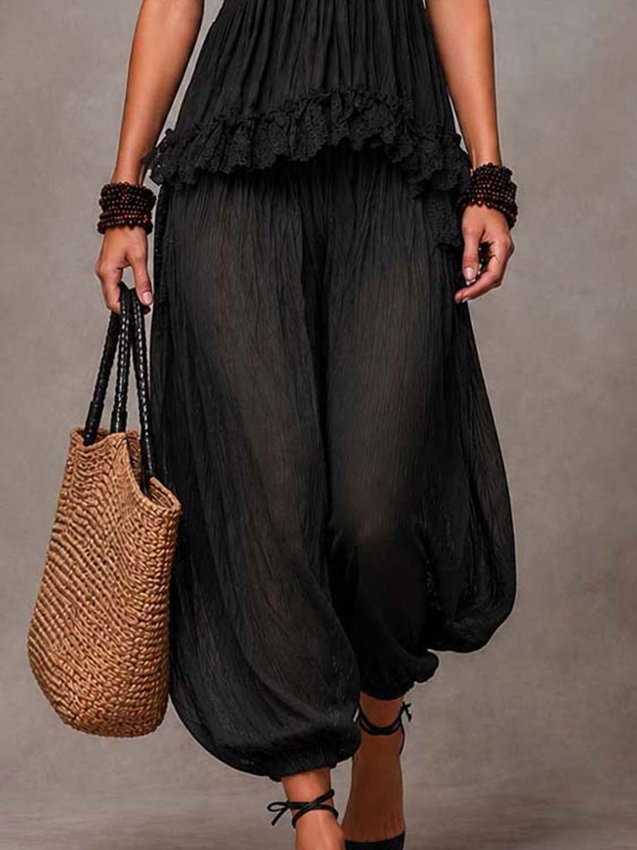 Black bohemian ruffle dress set with tiered skirt and gathered peplum hem