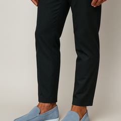 Light blue suede loafer, low-profile slip-on