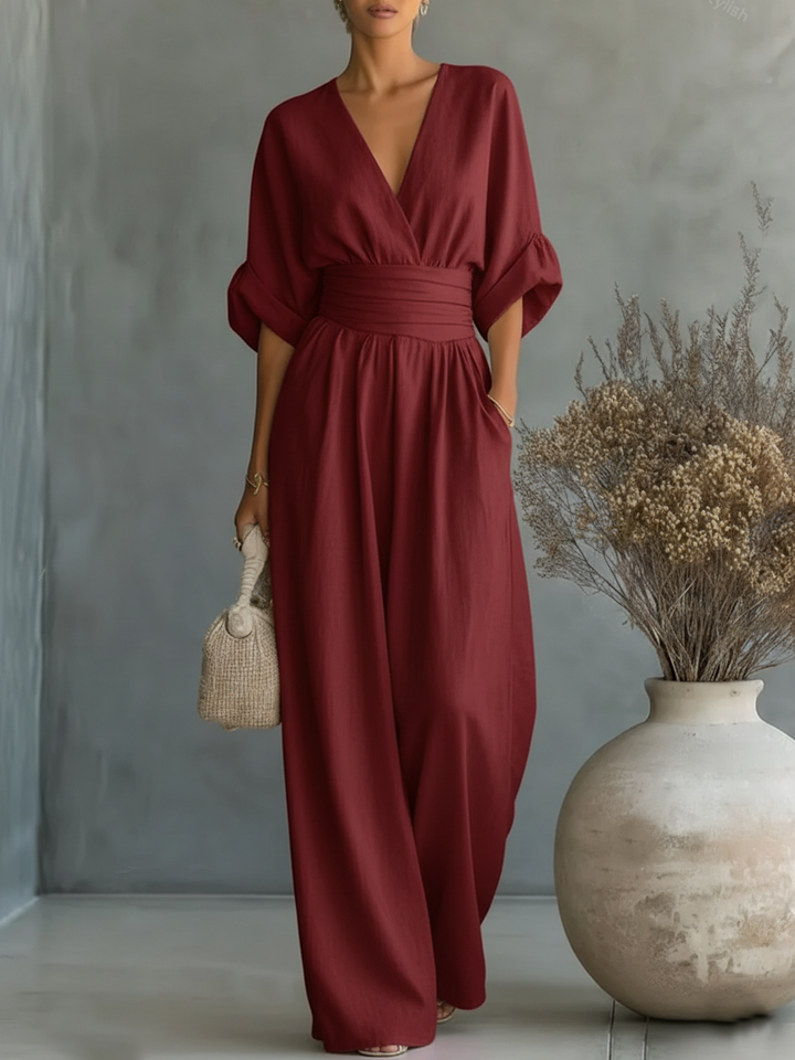Elegant V-Neck High-Waisted Jumpsuit