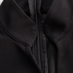 Black midi dress front zipper with high collar and seam lines