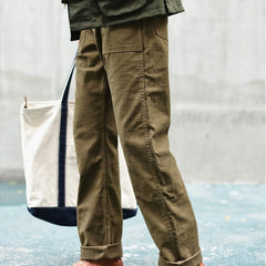 Olive straight fatigue pants with multiple cargo pockets and relaxed straight leg