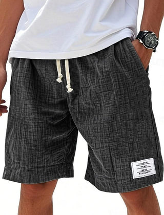 Everyday shorts in black linen-look fabric with drawstring and side slant pockets
