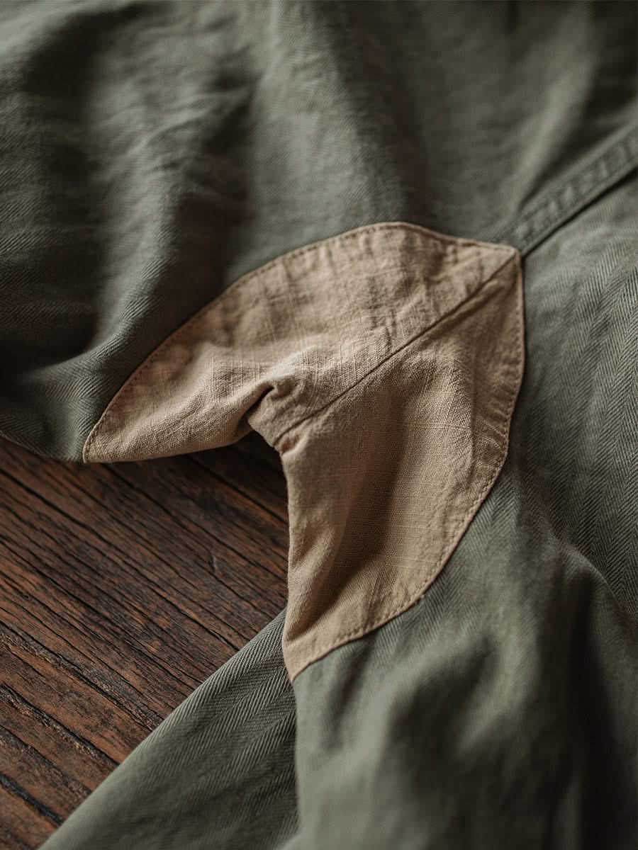 Army green M-47 HBT trouser cuff with beige reinforced patch