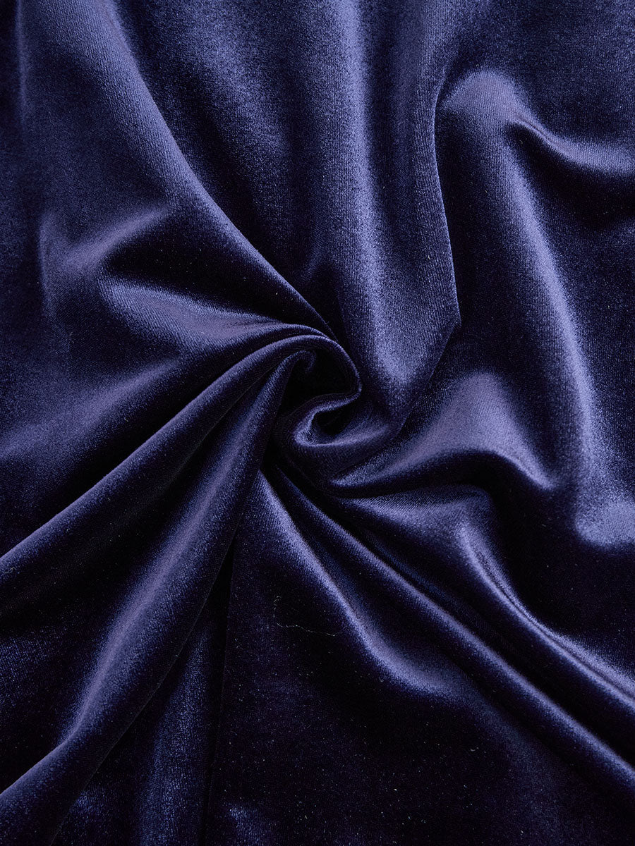 Navy satin-like fabric with soft drape and subtle sheen
