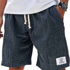 Everyday shorts in dark navy linen-look fabric with drawstring and side slant pockets