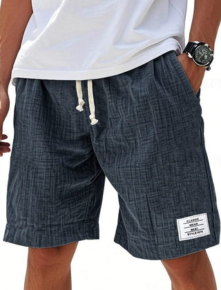 Everyday shorts in dark navy linen-look fabric with drawstring and side slant pockets