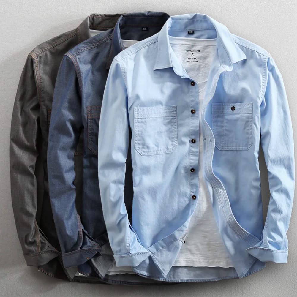 Set of three classic-fit button-front shirts in light blue, navy, and charcoal