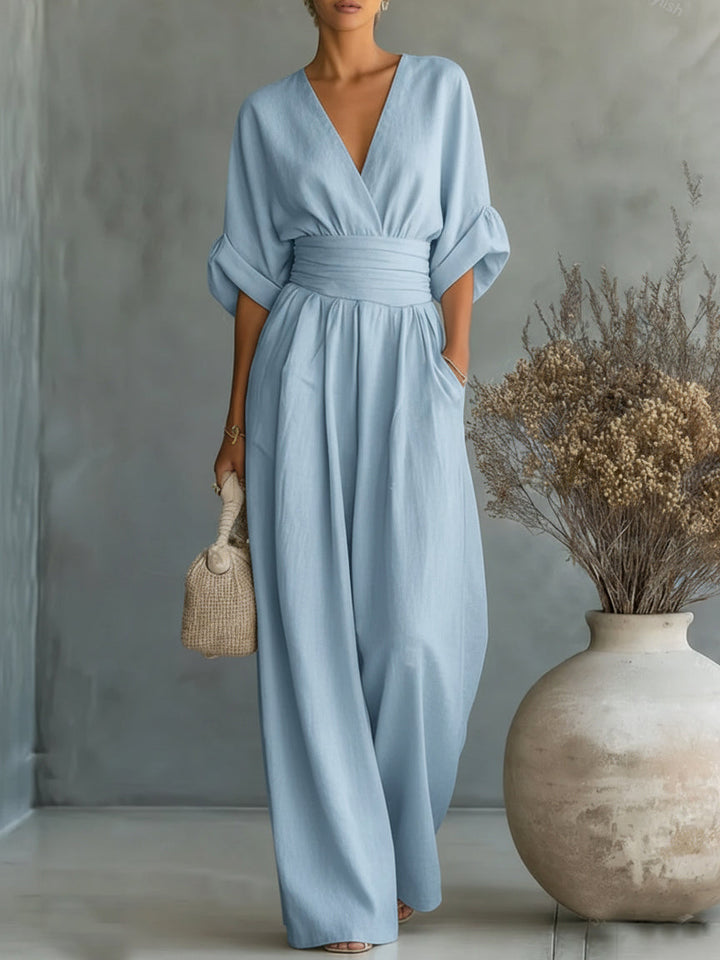 Elegant V-Neck High-Waisted Jumpsuit