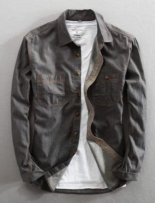 Charcoal classic-fit button-front shirt with chest pockets and button placket