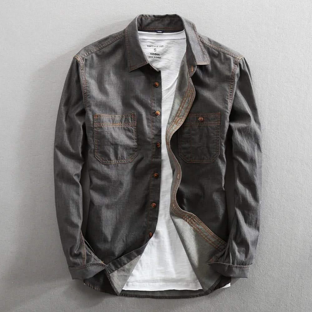 Charcoal classic-fit button-front shirt with chest pockets and button placket