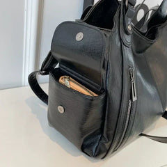 RAE Classic leather handbag, dark gray/black with zip pockets and top handles