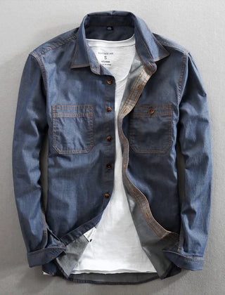 Navy classic-fit button-front shirt with chest pockets and buttoned placket
