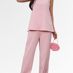 Relaxed blush pink sleeveless top and wide-leg pants two-piece set, loose fit