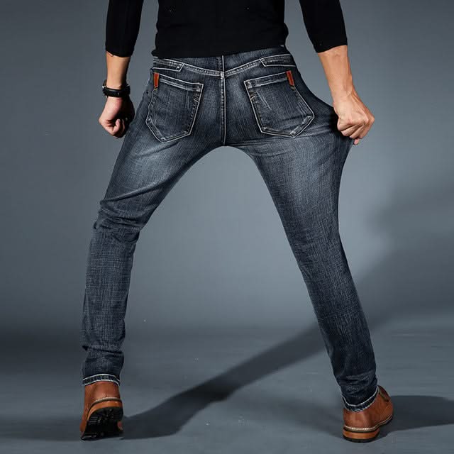 THEO stretch denim jeans, dark blue, five-pocket style with belt loops and stitched seams