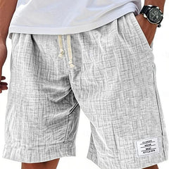 Everyday shorts in light gray linen-look fabric with drawstring and side slant pockets