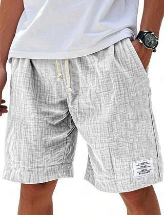 Everyday shorts in light gray linen-look fabric with drawstring and side slant pockets