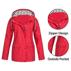 Women's 3-in-1 jacket, red hood with zip front and flap outside pockets