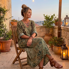 Green embroidered oversized pocket midi dress with button front and short sleeves