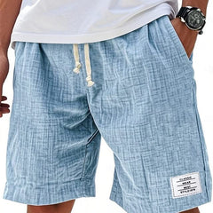 Everyday shorts in blue linen-look fabric with drawstring and side slant pockets