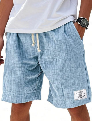 Everyday shorts in blue linen-look fabric with drawstring and side slant pockets
