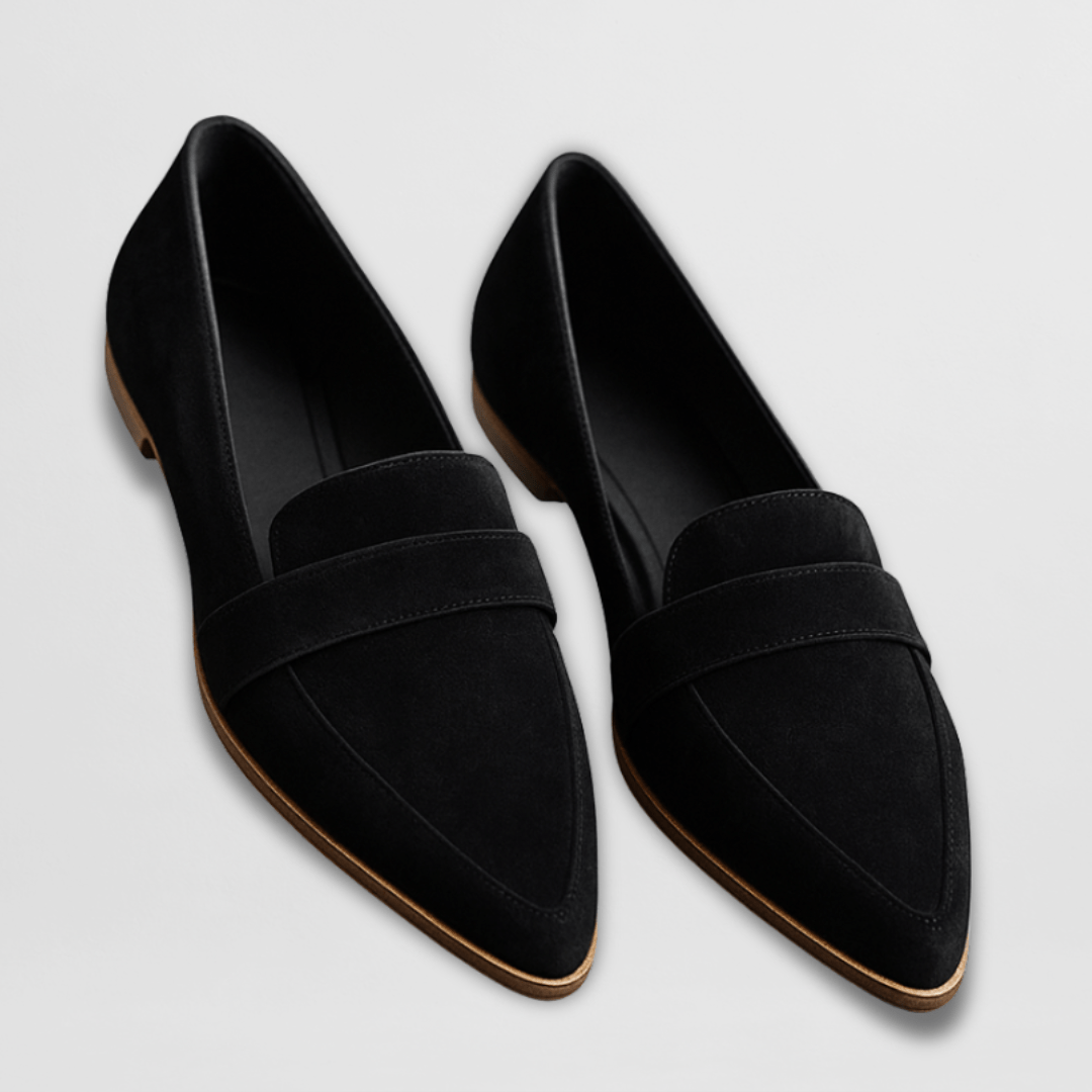 Soft suede loafers, black slip-on design with low profile sole edge