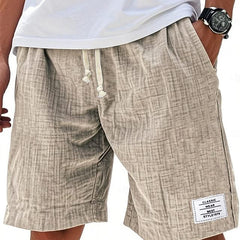 Everyday shorts in khaki-beige linen-look fabric with drawstring and side slant pockets