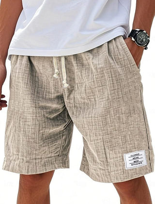 Everyday shorts in khaki-beige linen-look fabric with drawstring and side slant pockets