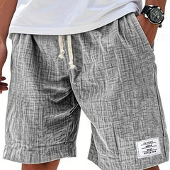 Everyday shorts in medium gray linen-look fabric with drawstring and side slant pockets