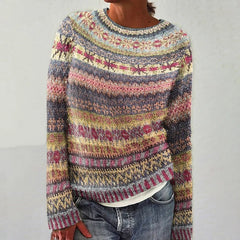 Mckenna™ vintage-style multicolor pullover sweater with crew neck and striped knit
