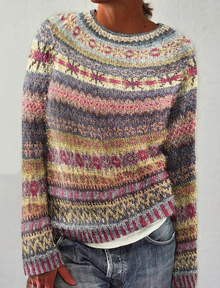 Mckenna™ vintage-style multicolor pullover sweater with crew neck and striped knit