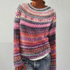 Mckenna™ vintage-style multicolor pullover sweater, crew neck, ribbed cuffs and hem