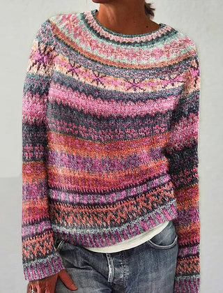 Mckenna™ vintage-style multicolor pullover sweater, crew neck, ribbed cuffs and hem
