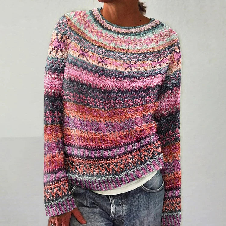 Mckenna™ vintage-style multicolor pullover sweater, crew neck, ribbed cuffs and hem