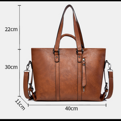 Brown large leather handbag size: 40cm W x 30cm H; base 11cm, depth 22cm