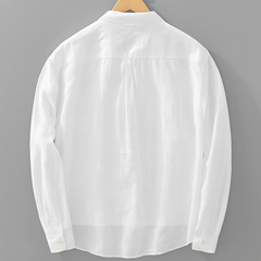 White collar shirt back view with long sleeves and button placket