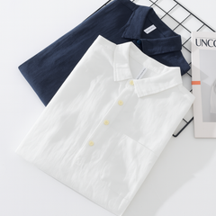 Two-pack collared button-up shirts: navy and white, long sleeves