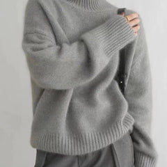 Grey soft knit high-neck jumper with ribbed cuffs and hem, crew-style collar