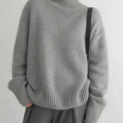 Grey soft knit high-neck jumper with ribbed neck and cuffs, relaxed fit