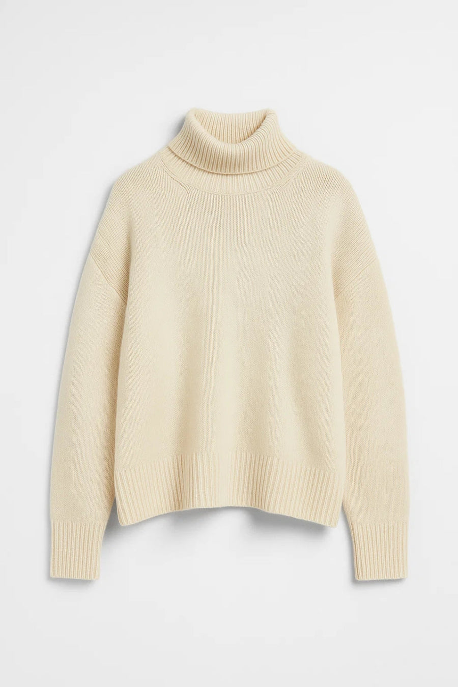 Cream roll-neck knit jumper, ribbed collar and hem, long sleeves