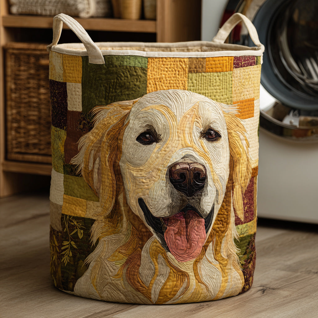 Fabric laundry basket with Golden Retriever dog face and two fabric handles