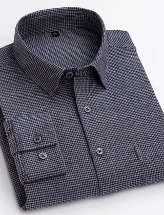 KINGSMERE patterned shirt in dark grey, button-down collar, dark buttons