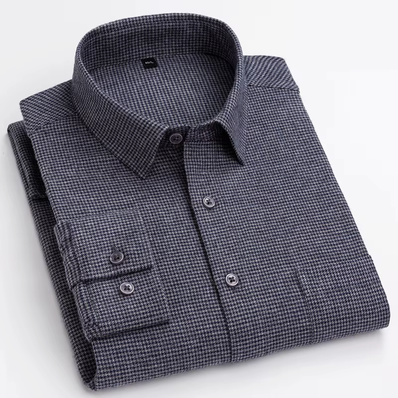 KINGSMERE patterned shirt in dark grey, button-down collar, dark buttons