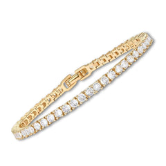 Gold-tone tennis bracelet with sparkling round stones and hinged clasp detail