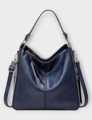 Large hobo bag in navy blue leather-look with front center seam and zipper pocket