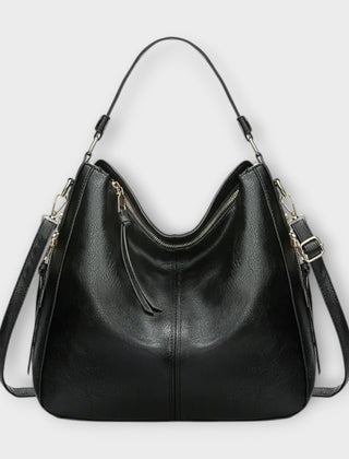 Large hobo bag in black leather-look with front center seam and U-shaped zip pocket