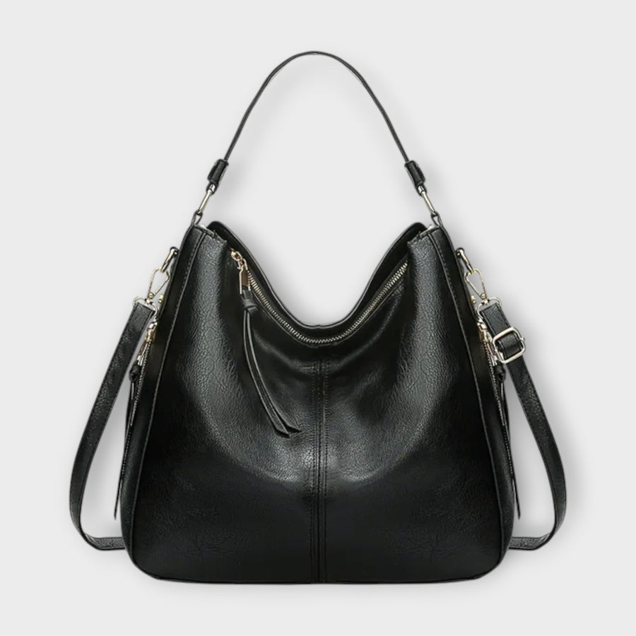 Large hobo bag in black leather-look with front center seam and U-shaped zip pocket