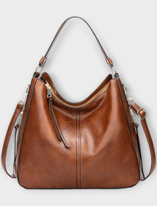 Large hobo bag in brown leather-look with front center seam and zipped top pocket