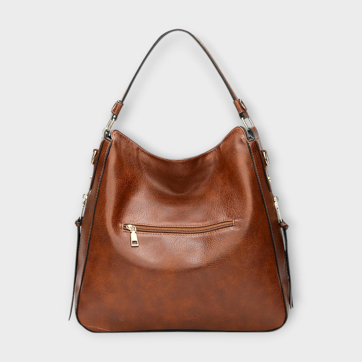 Large hobo bag in brown leather-look with front zip pocket and shoulder straps