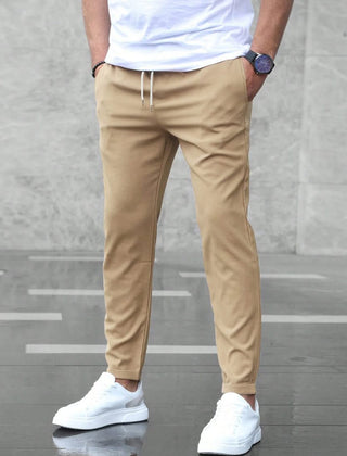 BRANSON everyday trousers, khaki tapered joggers with drawstring waist and ankle cuffs